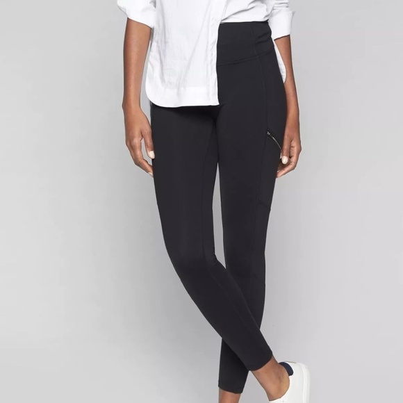 Athleta Womens High Rise Metro Drifter Tight Leggings Black Zip Pockets Sz Small - Picture 1 of 14